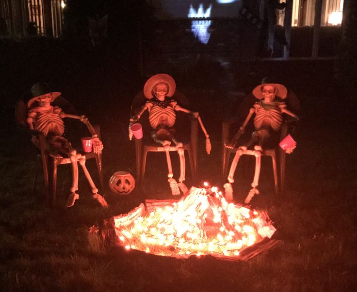 three skeletons camping